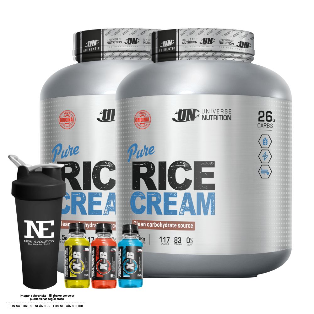 COMBO UNIVERSE NUTRITION - 2 PURE RICE CREAM 2.5 KG. VAINILLA + SHAKER - 1