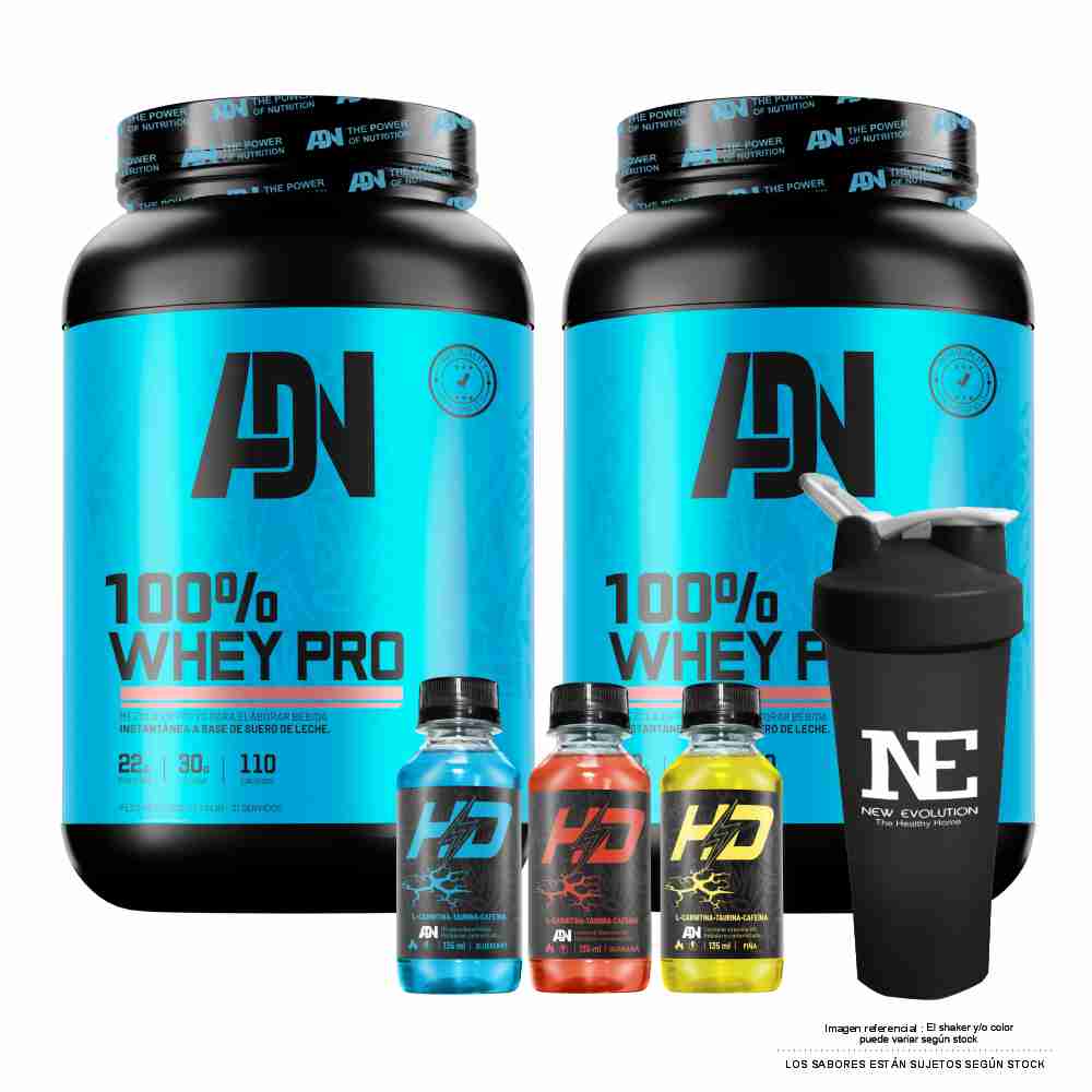 COMBO ADN NUTRITION - 2 100% WHEY PRO 1.100 KG. COOKIE + SHAKER - 1