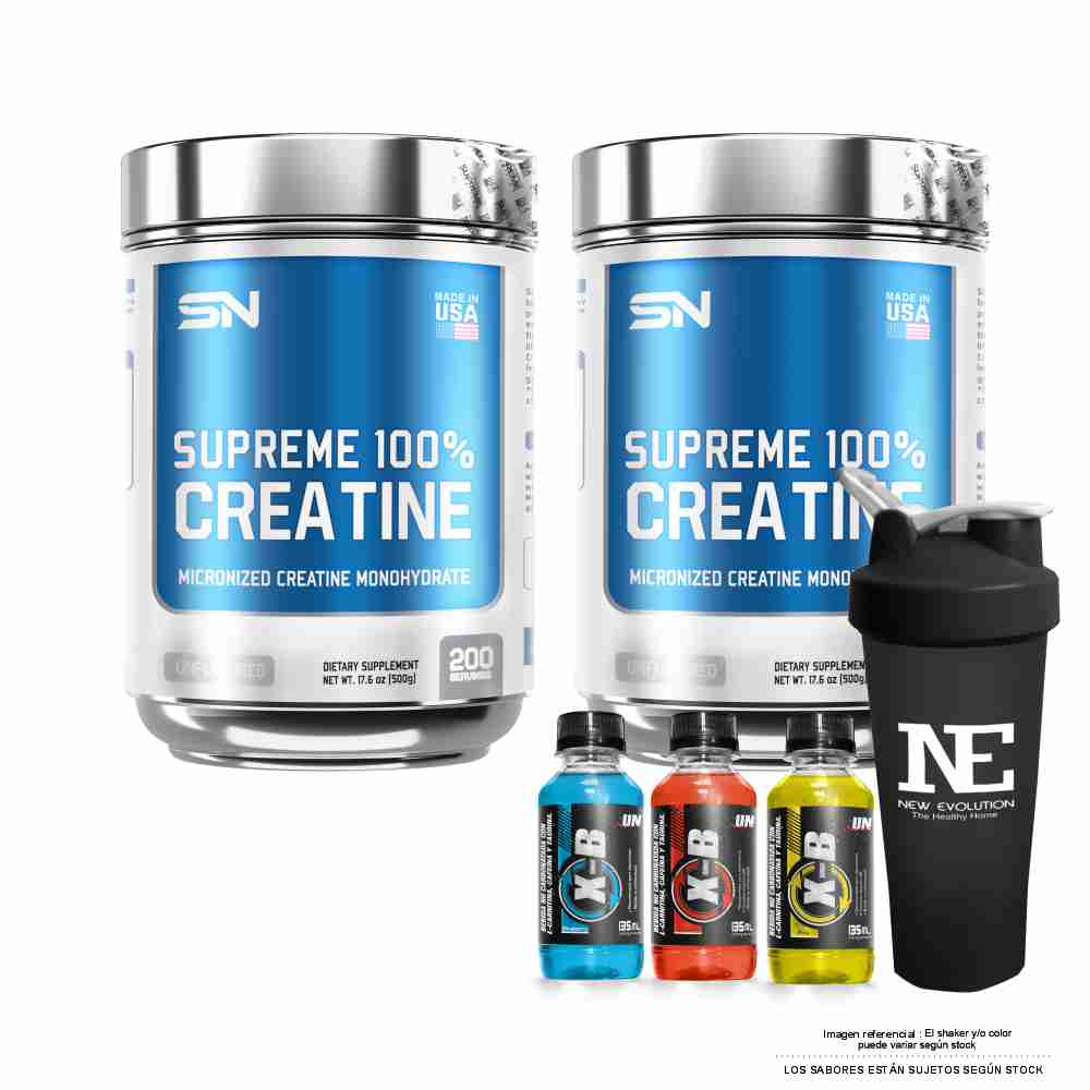 COMBO SUPREME NUTRITION - 2 SUPREME 100% CREATINE 500 GR. + SHAKER - 1