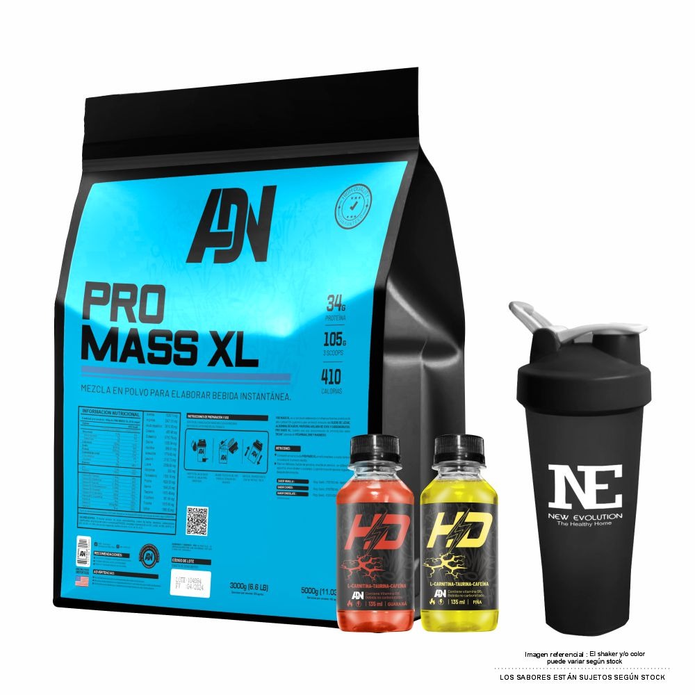 ADN NUTRITION PRO MASS XL 3 KG. CHOCOLATE + SHAKER - 1