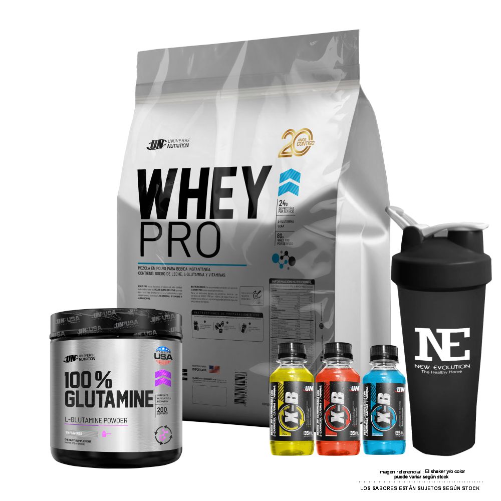 COMBO UNIVERSE NUTRITION - WHEY PRO 5 KG. COOKIE + 100% GLUTAMINE 500 GR. + SHAKER - 1