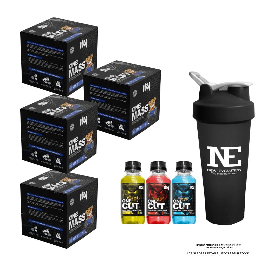 COMBO INNOVATE NUTRITION - 4 ONE MASS CAJA 10 UNID. CHOCOLATE + SHAKER - 1