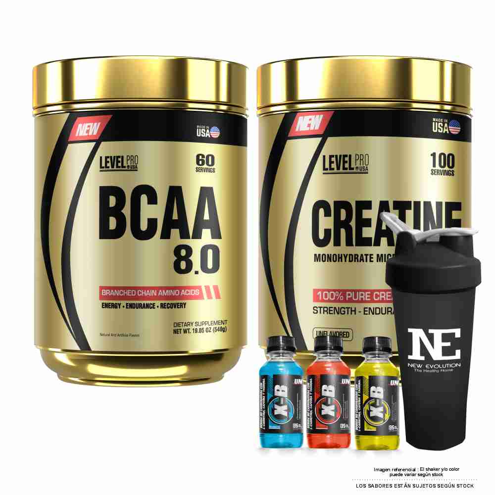 COMBO LEVEL PRO - CREATINE 500 GR. + BCAA 8.0 540GR. CITRUS PUNCH + SHAKER - 1
