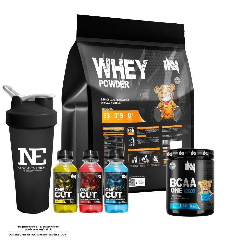 COMBO INNOVATE NUTRITION - WHEY POWDER 3 KG. CHOCOLATE + BCAA ONE 12000 500 GR. FRUIT PUNCH + SHAKER - 1