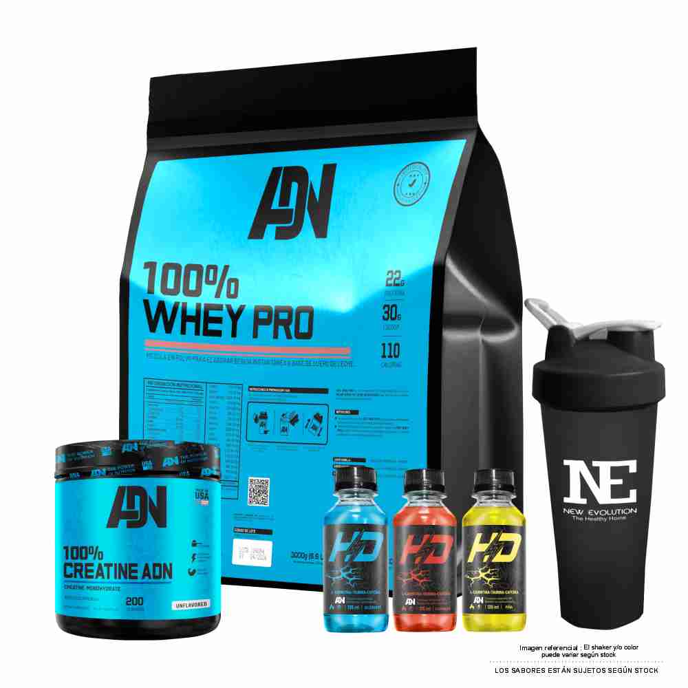 COMBO ADN NUTRITION - 100% WHEY PRO 5 KG. COOKIE + 100% CREATINE ADN 500 GR. + SHAKER - 1