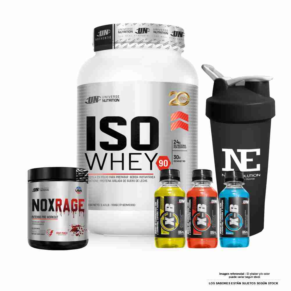 COMBO UNIVERSE NUTRITION - ISO WHEY 90 1.100 KG. COOKIE + NOX RAGE 350 GR. CITRUS PUNCH + SHAKER - 1