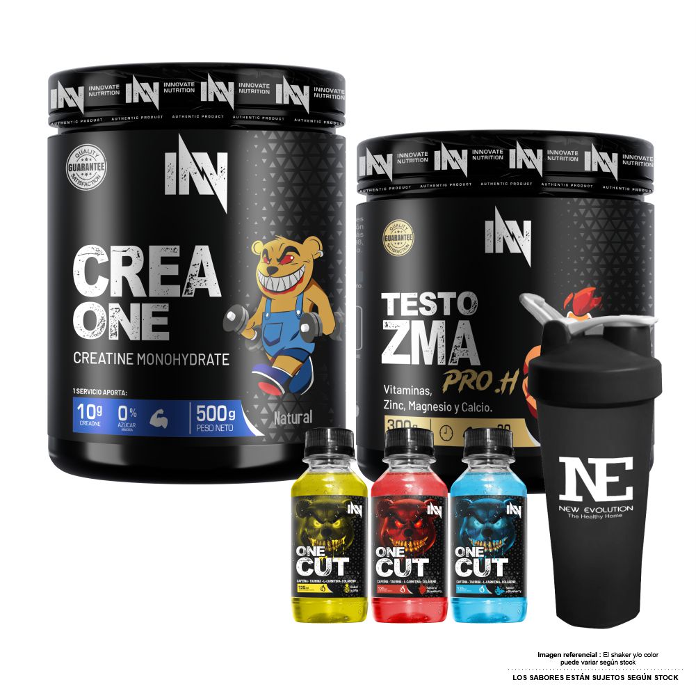 COMBO INNOVATE NUTRITION - CREA ONE 500 GR. + TESTO ZMA PRO.H 300GR. CITRUS PUNCH + SHAKER - 1