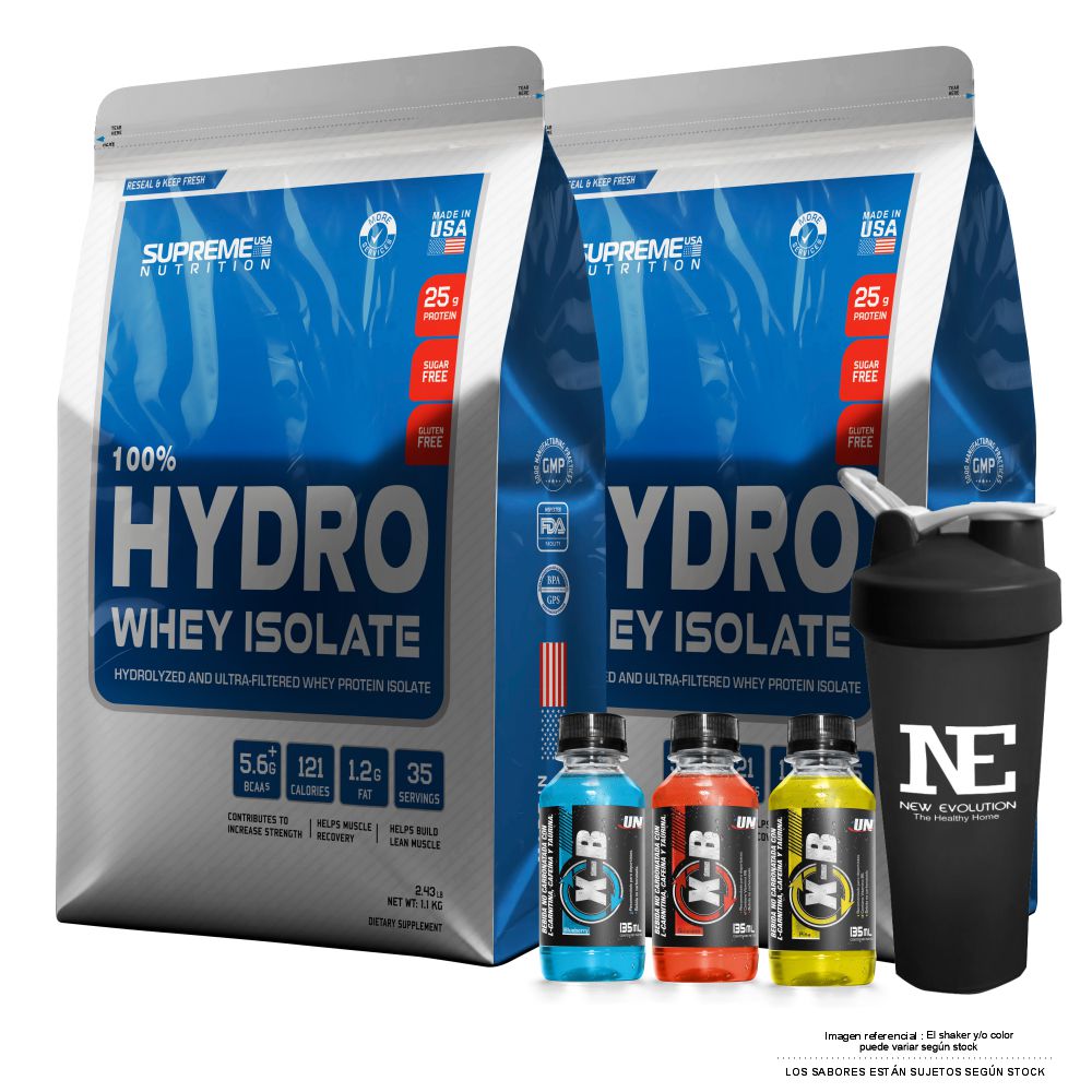 COMBO SUPREME NUTRITION - 2 100% HYDRO WHEY ISOLATE 2.43 LIBRAS CHOCOLATE MILK SHAKE + SHAKER - 1