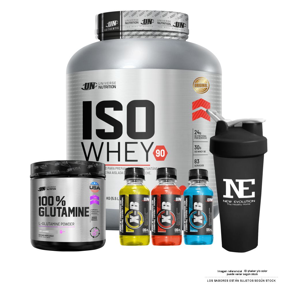 COMBO UNIVERSE NUTRITION - ISO WHEY 90 2.5 KG. CHOCOLATE + 100% GLUTAMINE 500 GR. + SHAKER - 1