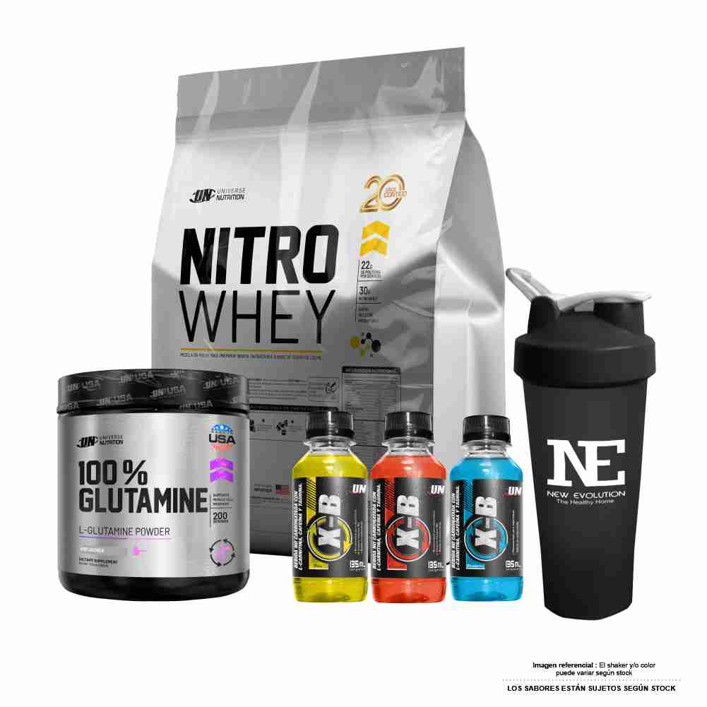 COMBO UNIVERSE NUTRITION - NITRO WHEY 5 KG. CHOCOLATE + 100% GLUTAMINE 500 GR. + SHAKER - 1
