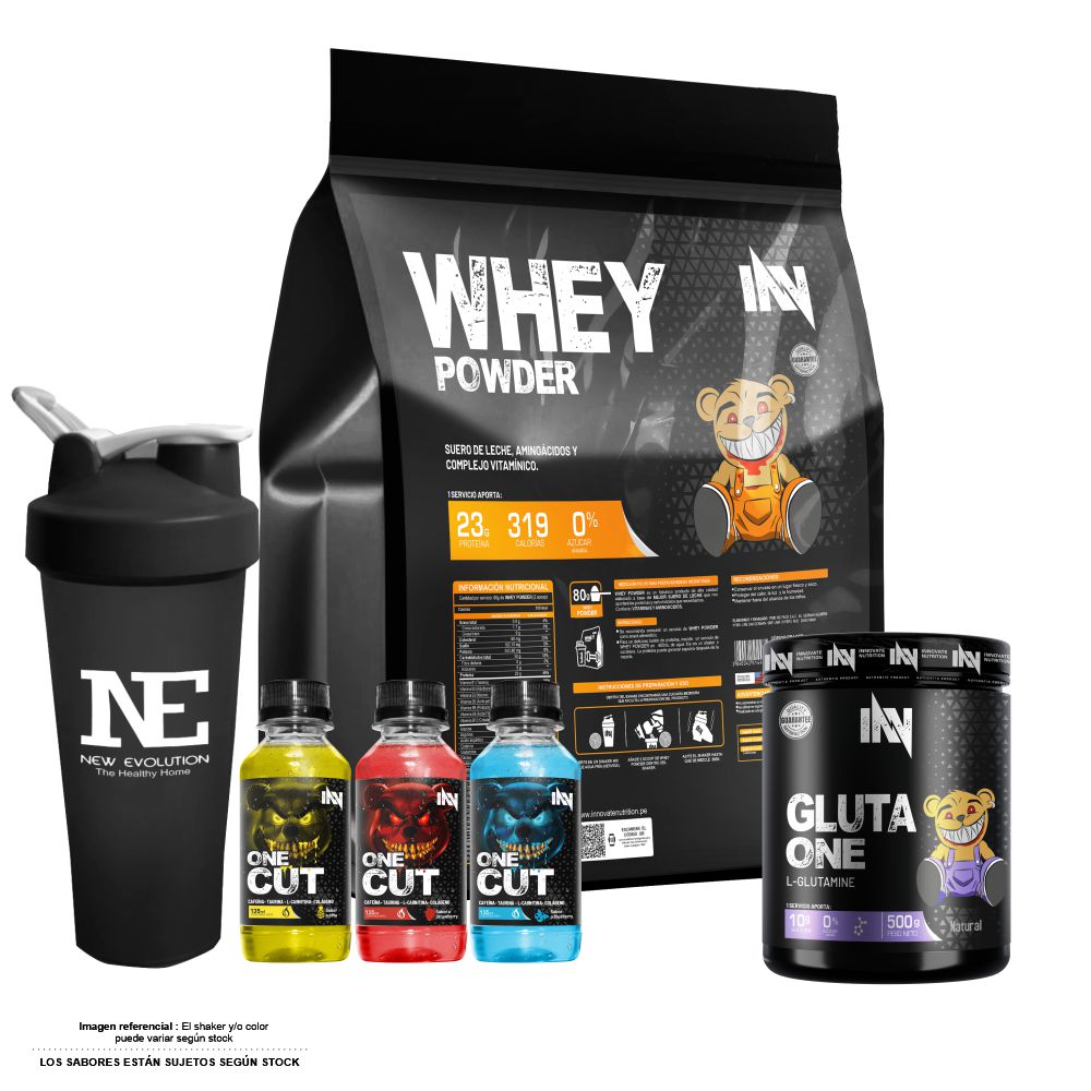 COMBO INNOVATE NUTRITION - WHEY POWDER 3 KG. CHOCOLATE + GLUTA ONE 500 GR + SHAKER - 1