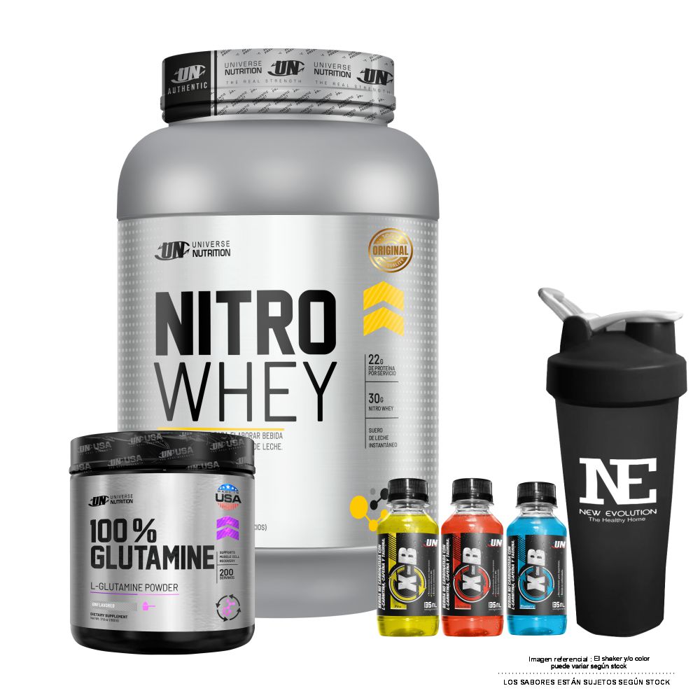 COMBO UNIVERSE NUTRITION - NITRO WHEY 1 KG. COOKIE  + 100% GLUTAMINE 500 GR. + SHAKER - 1