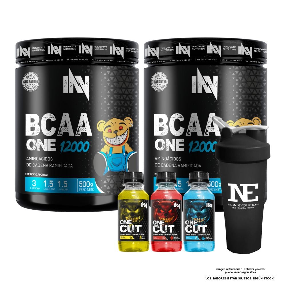 COMBO INNOVATE NUTRITION - 2 BCAA ONE 12000 500 GR. NARANJA + SHAKER - 1