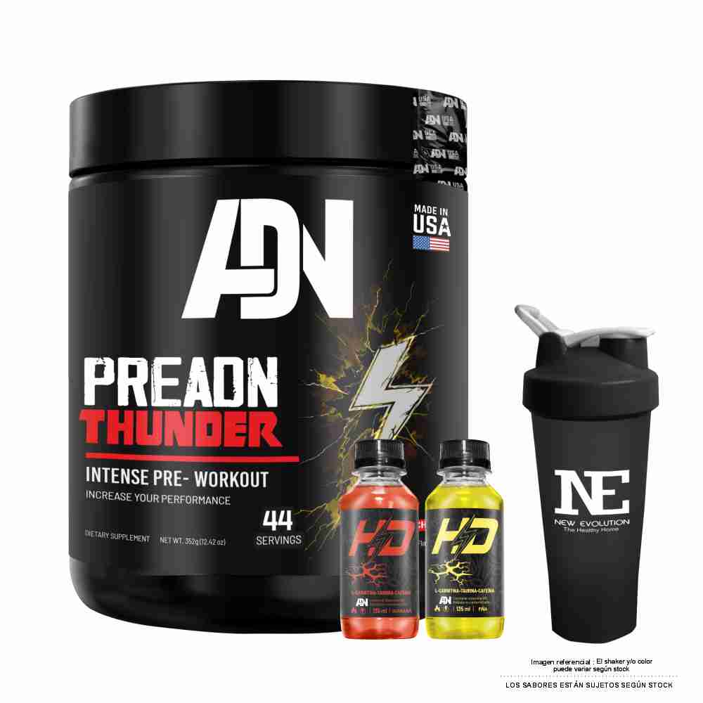 ADN NUTRITION PRE ADN THUNDER 352 GR. FRUIT PUNCH + SHAKER - 1