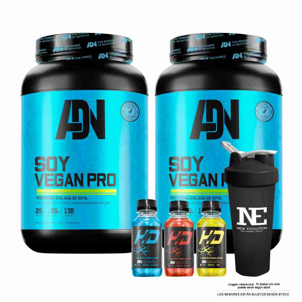 COMBO ADN NUTRITION - 2 SOY VEGAN PRO 1.500 KG. CHOCOLATE + SHAKER - 1