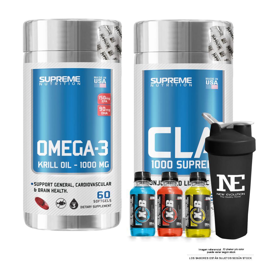 COMBO SUPREME NUTRITION - OMEGA-3 KRILL OIL + CLA 1000 SUPREME 60 CAPS. + SHAKER - 1