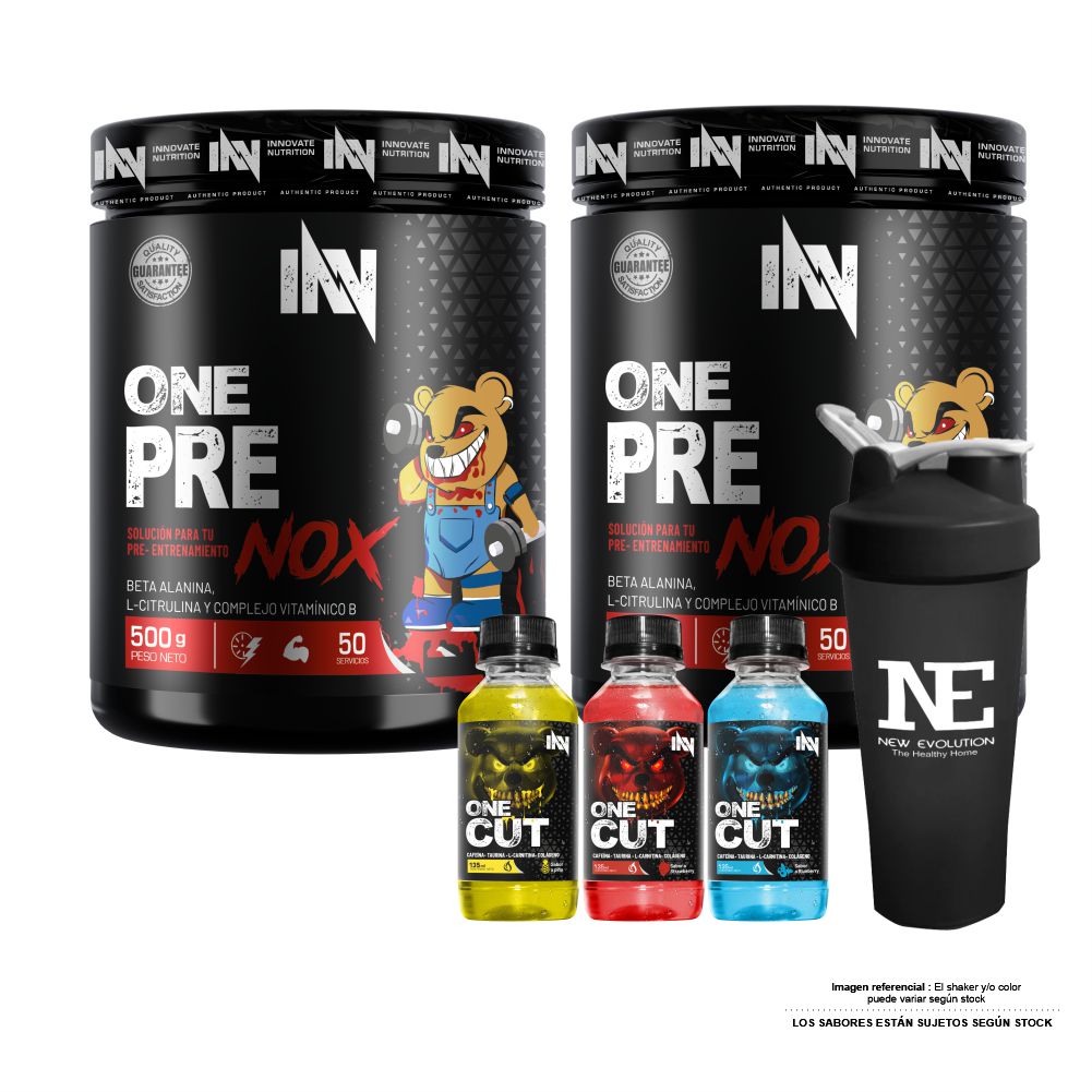 COMBO INNOVATE NUTRITION - 2 ONE PRE NOX 500 GR. MORA + SHAKER - 1