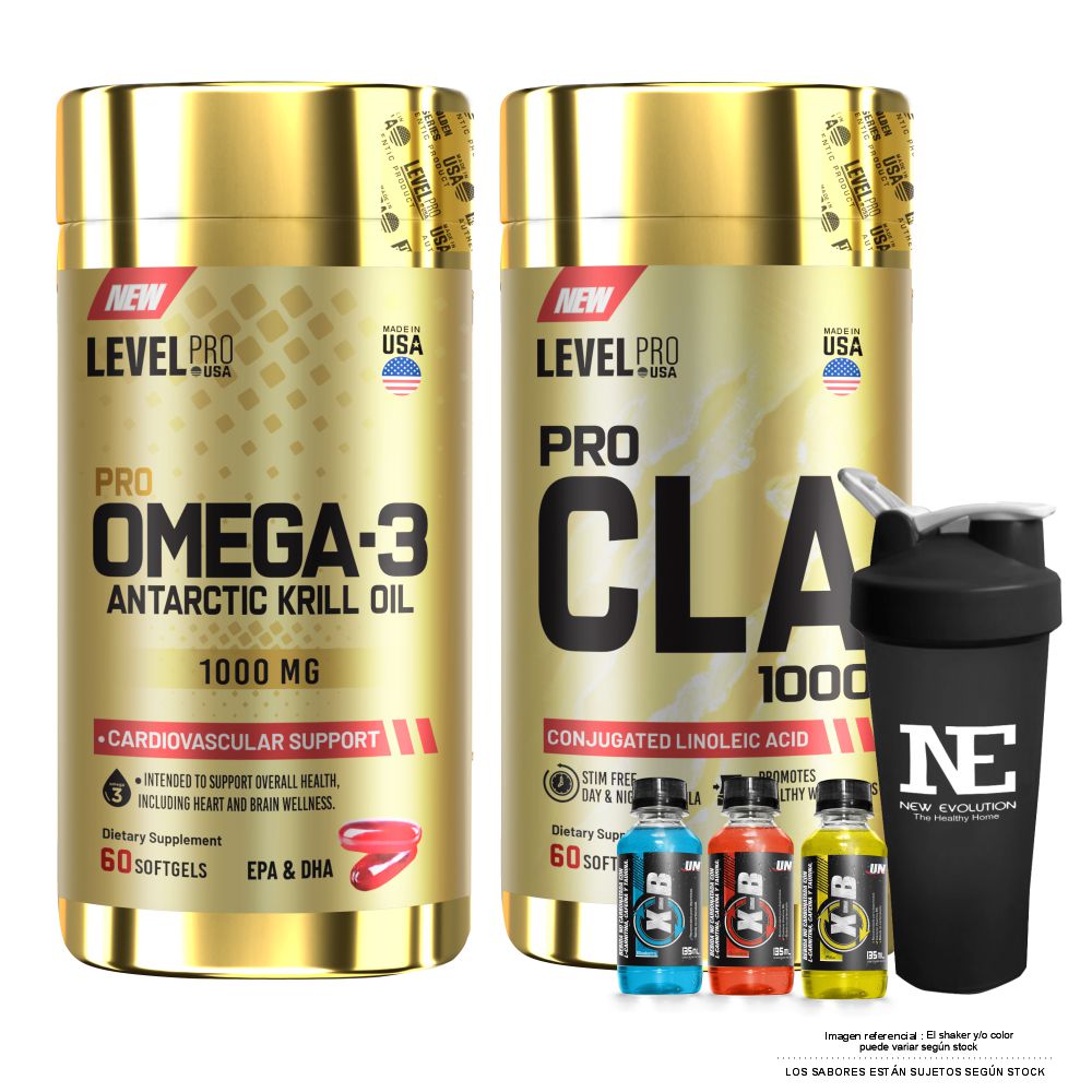 COMBO LEVEL PRO - OMEGA-3 ANTARCTIC KRILL OIL + PRO CLA 1000 60 CAPS. + SHAKER - 1