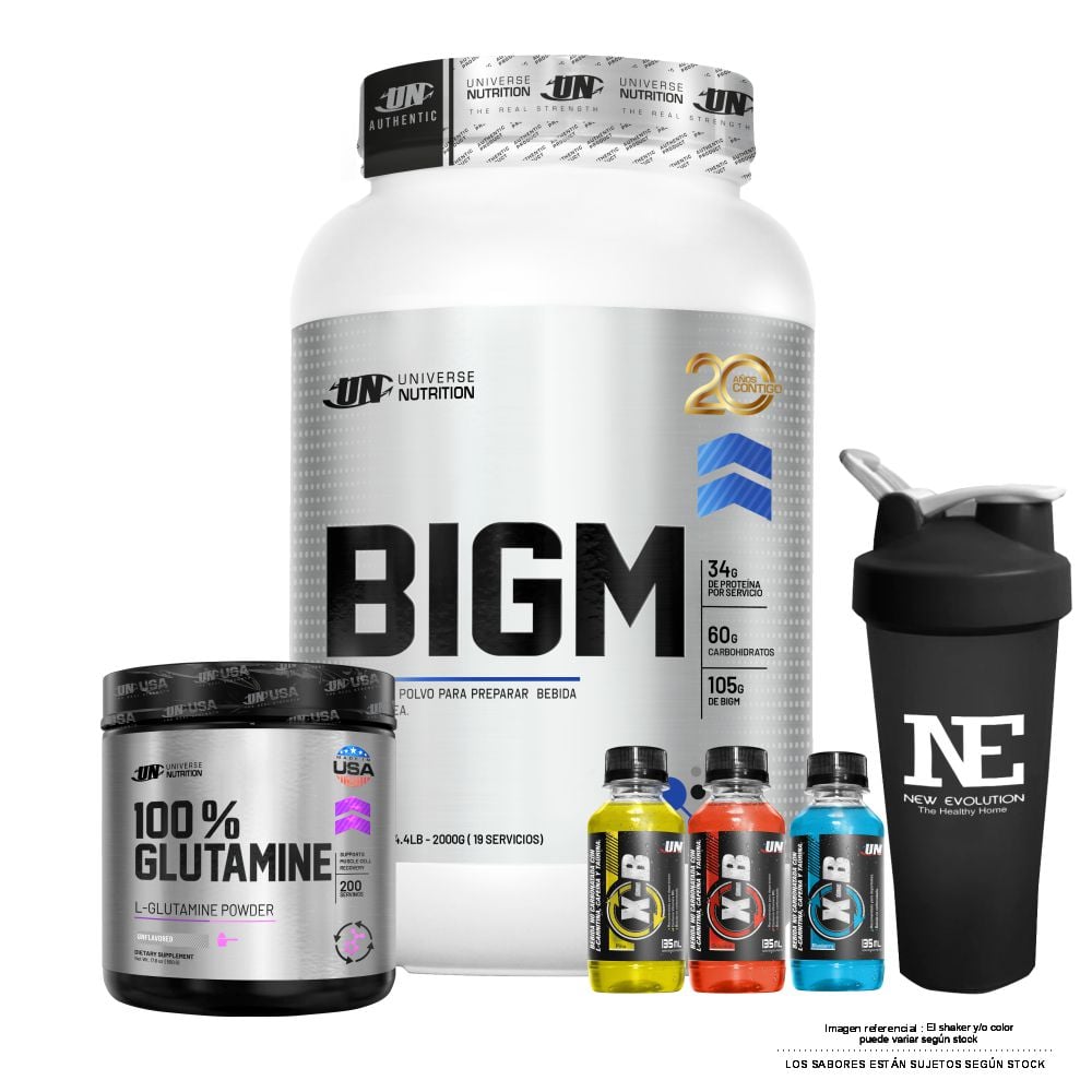 COMBO UNIVERSE NUTRITION - BIGM 2 KG. COOKIE + 100% GLUTAMINE 500 GR. + SHAKER - 1