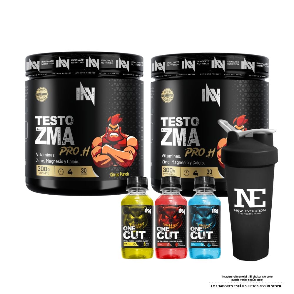 COMBO INNOVATE NUTRITION - 2 TESTO ZMA PRO.H 300GR. CITRUS PUNCH + SHAKER - 1