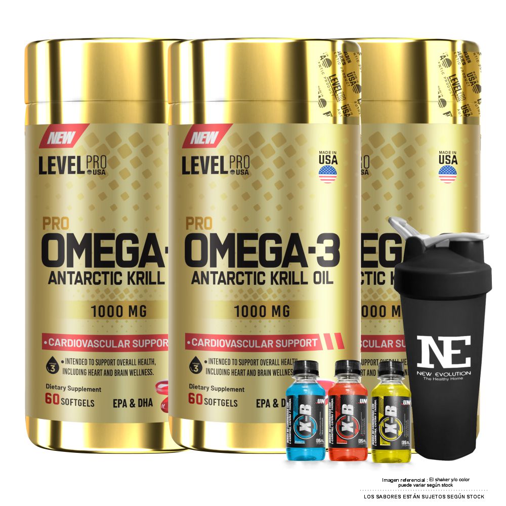 COMBO LEVEL PRO - 3 OMEGA-3 ANTARCTIC KRILL OIL + SHAKER - 1