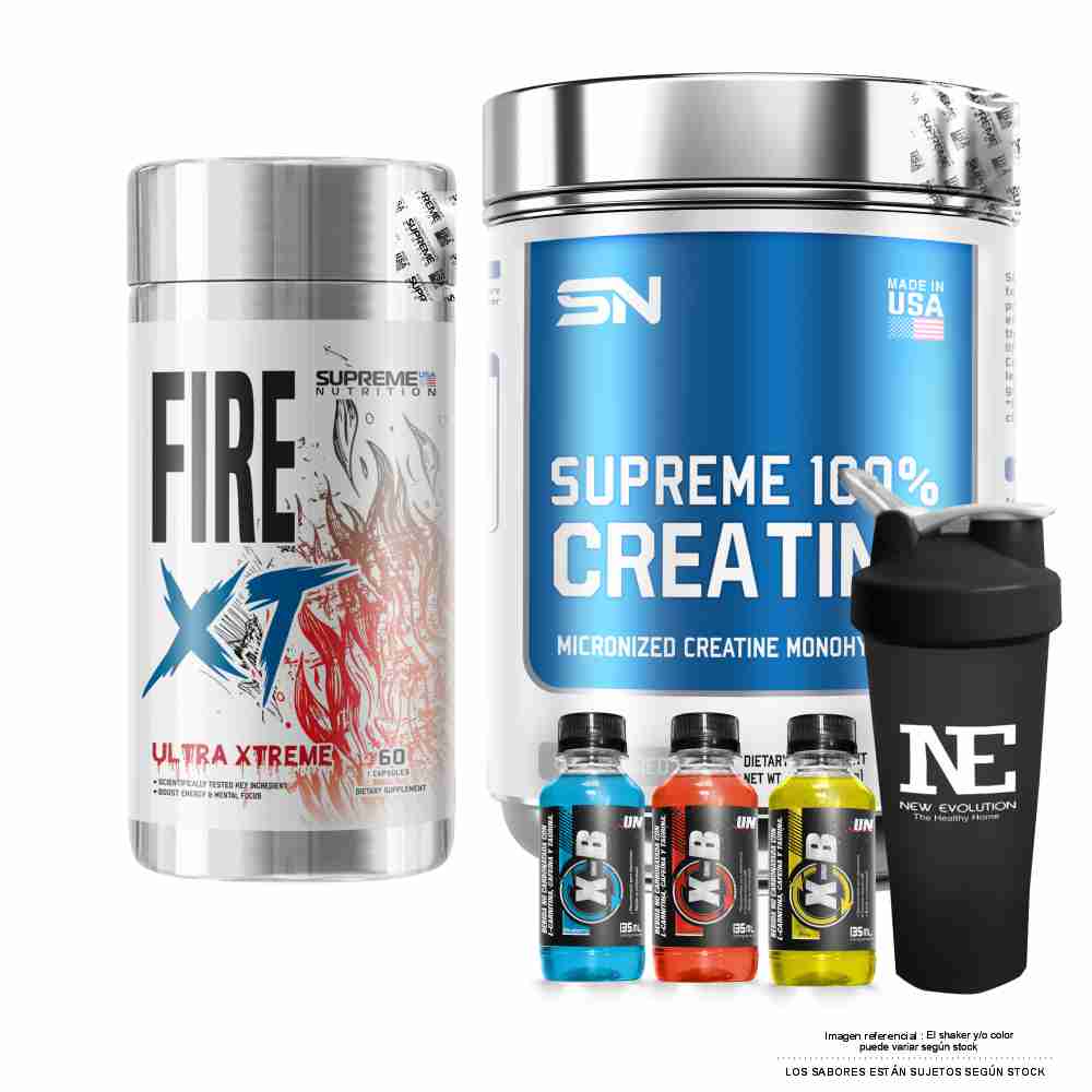 COMBO SUPREME NUTRITION - SUPREME 100% CREATINE 500 GR. + FIRE XT 60 CAPS. + SHAKER - 1