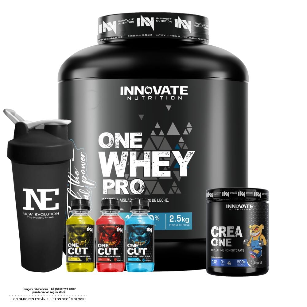COMBO INNOVATE NUTRITION - ONE WHEY PRO 2.5KG. CHOCOLATE + CREA ONE 500 GR. + SHAKER - 1