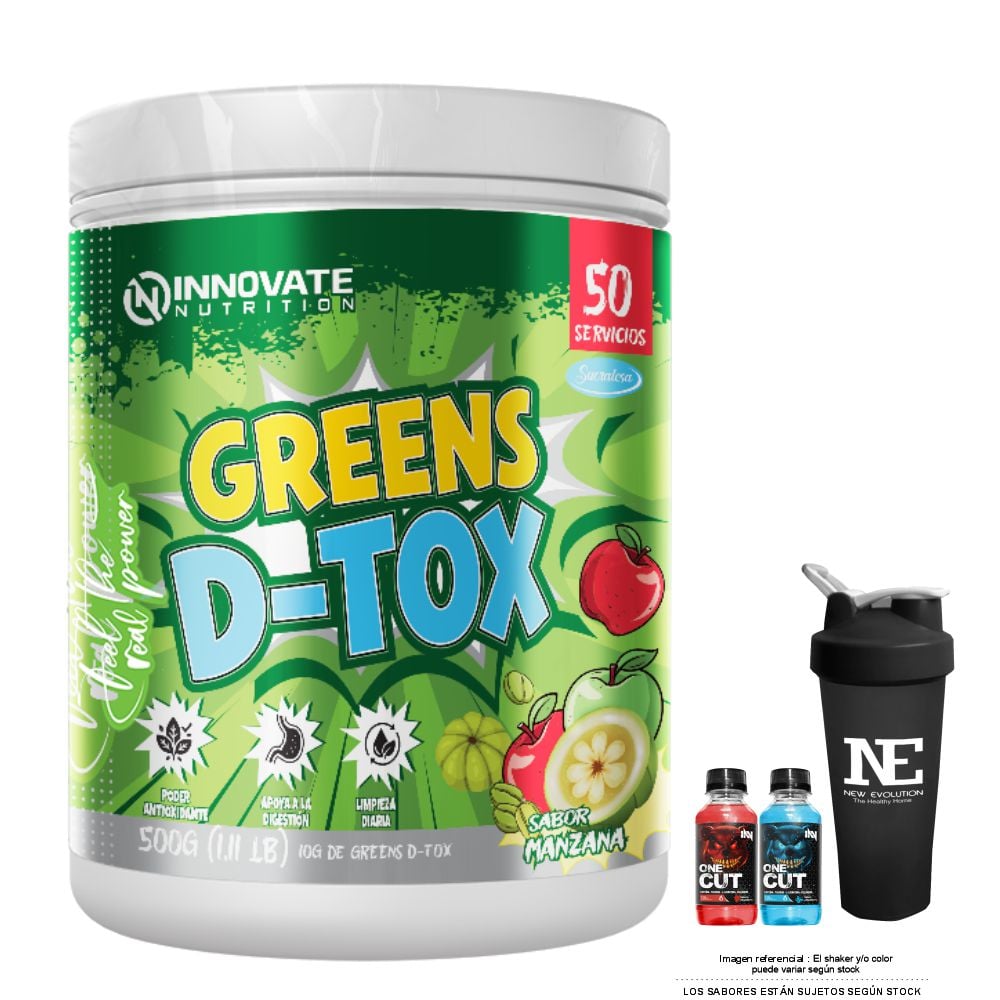 INNOVATE NUTRITION GREENS D-TOX 500 GR. MANZANA + SHAKER - 1