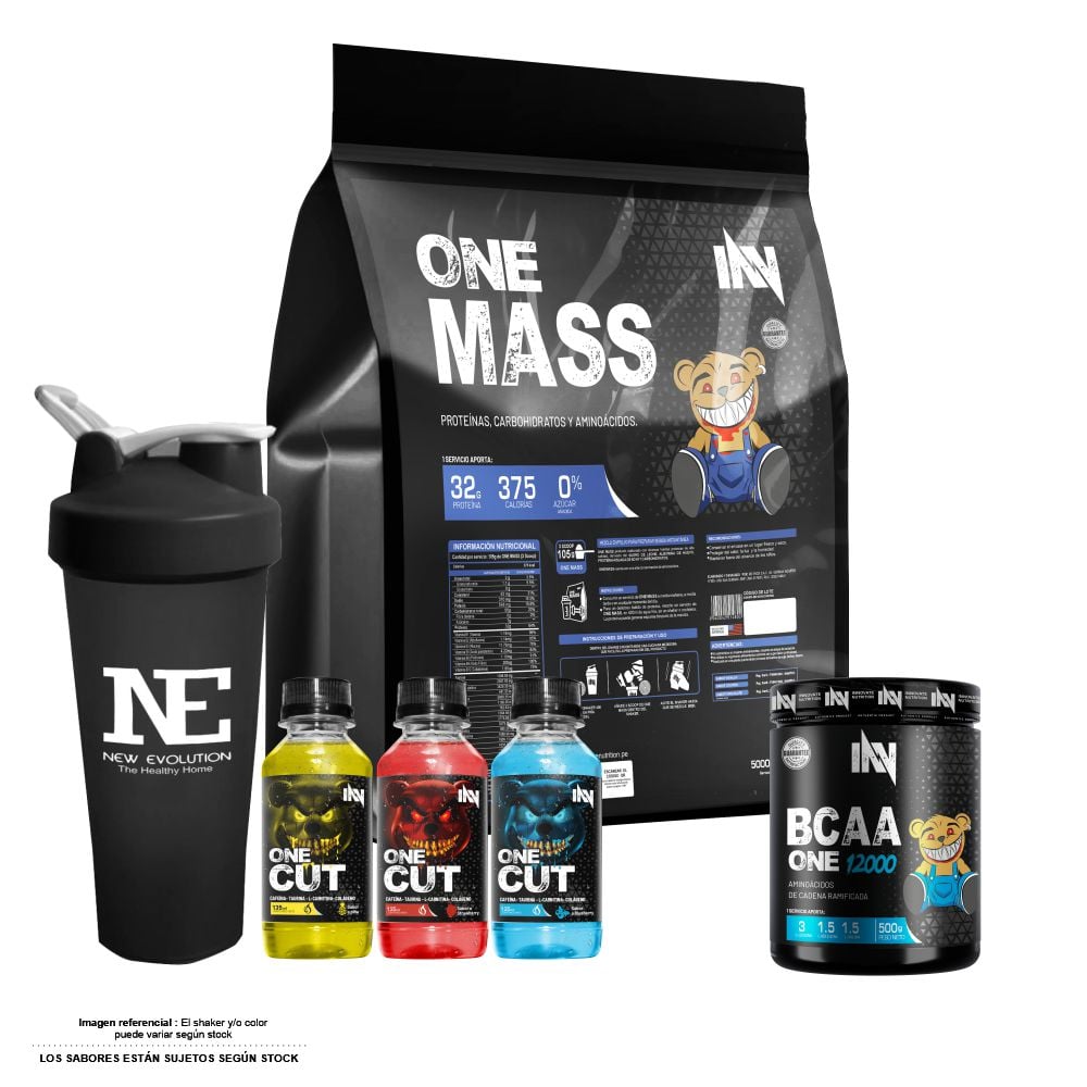 COMBO INNOVATE NUTRITION - ONE MASS 5 KG. VAINILLA + BCAA ONE 12000 500 GR. FRUIT PUNCH + SHAKER - 1