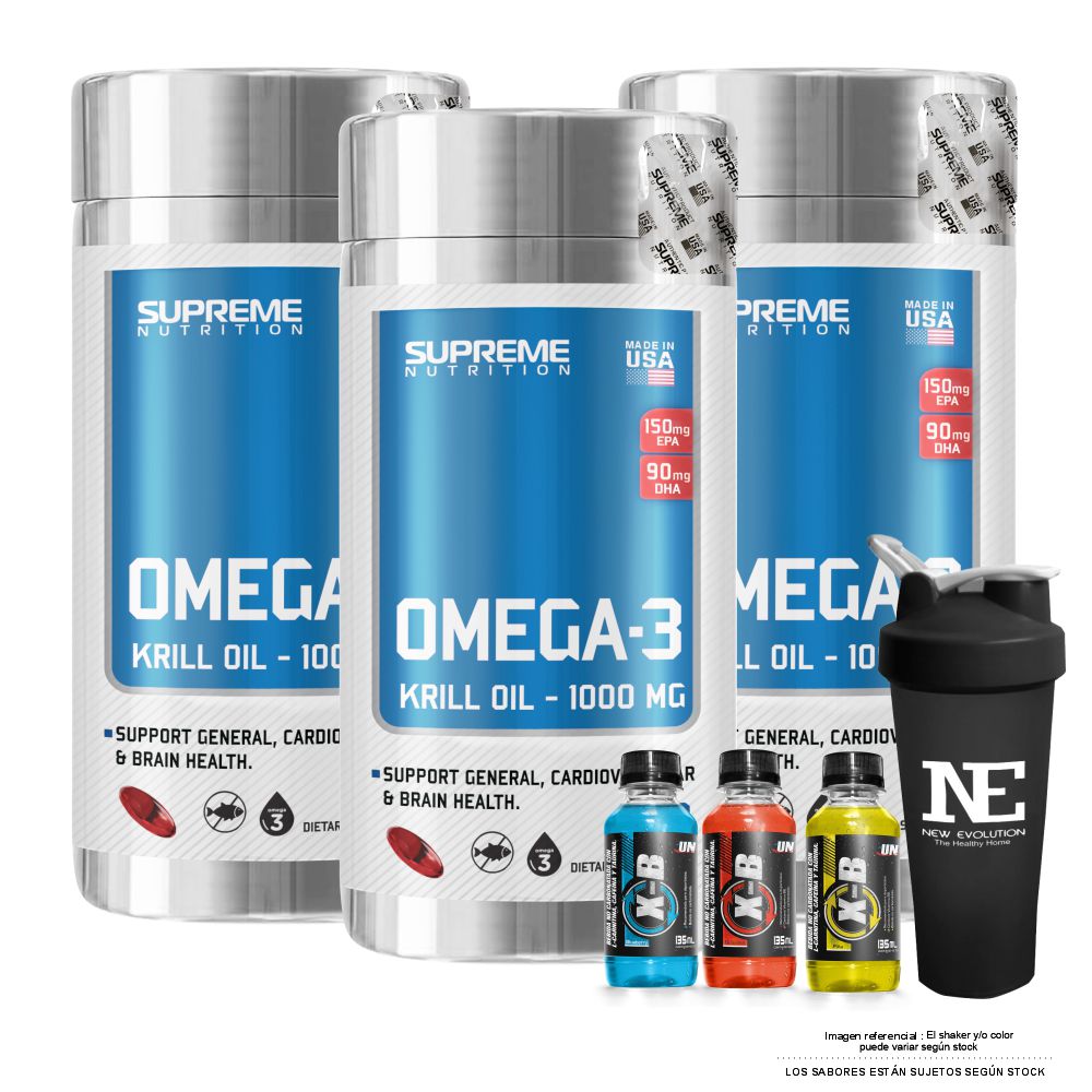 COMBO SUPREME NUTRITION - 3 OMEGA-3 KRILL OIL + SHAKER - 1