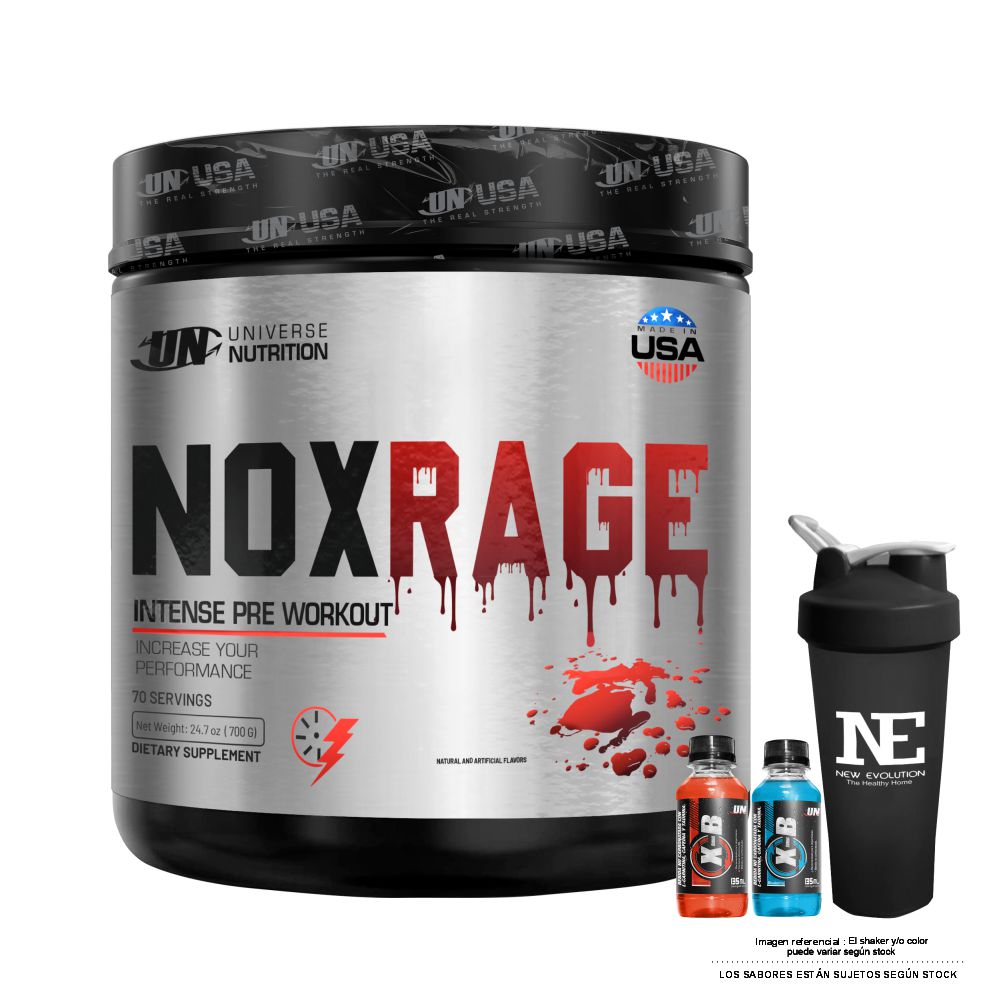 UNIVERSE NUTRITION NOX RAGE 700 GR. FRUIT PUNCH + SHAKER - 1