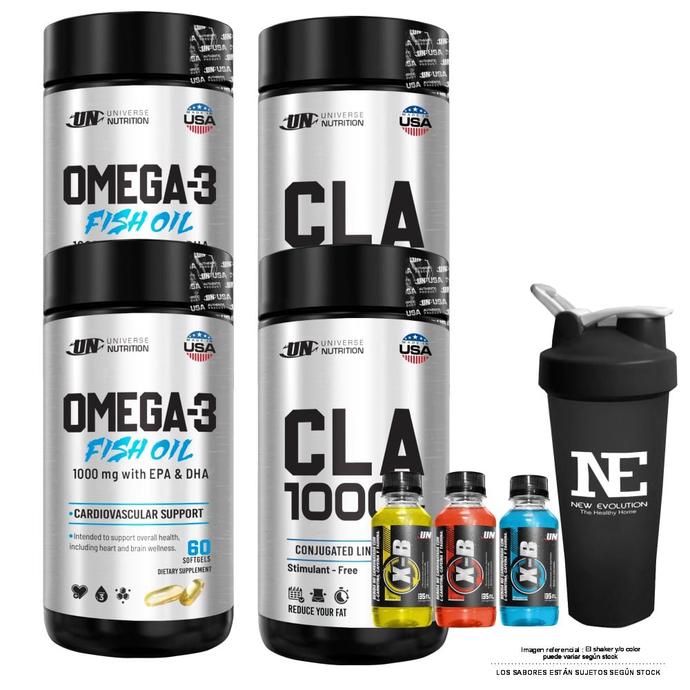 COMBO UNIVERSE NUTRITION - 2 OMEGA-3 FISH OIL + 2 CLA 1000 MG. 60 CAPS. + SHAKER - 1