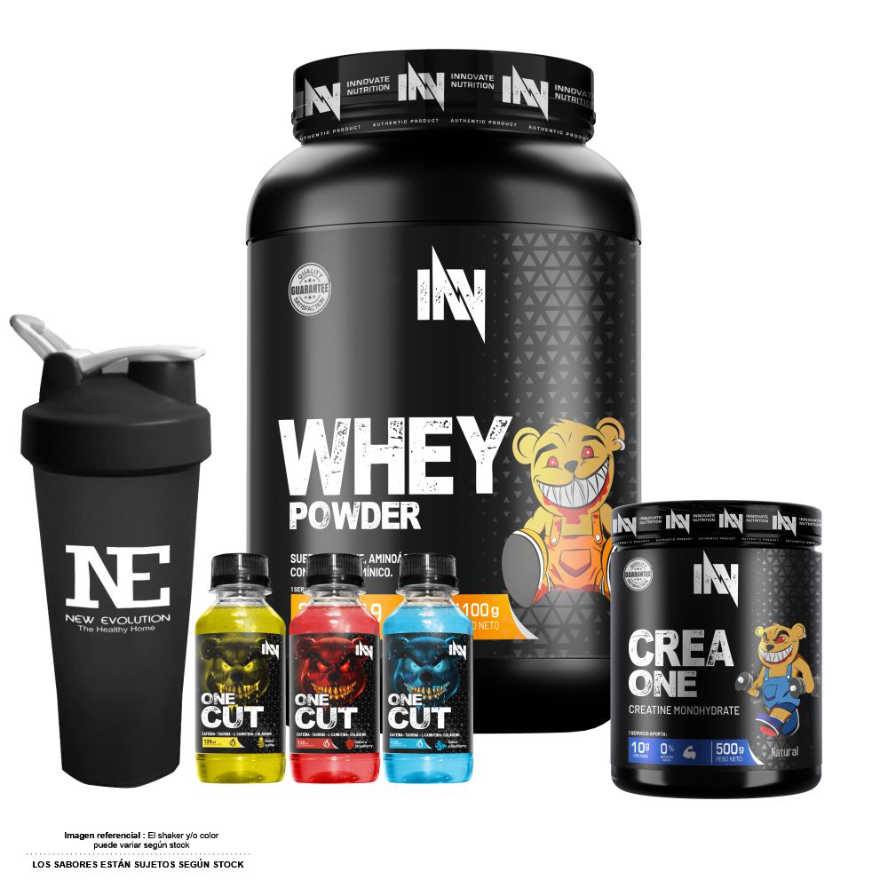 COMBO INNOVATE NUTRITION - WHEY POWDER 1.100 KG. VAINILLA + CREA ONE 500 GR. + SHAKER - 1