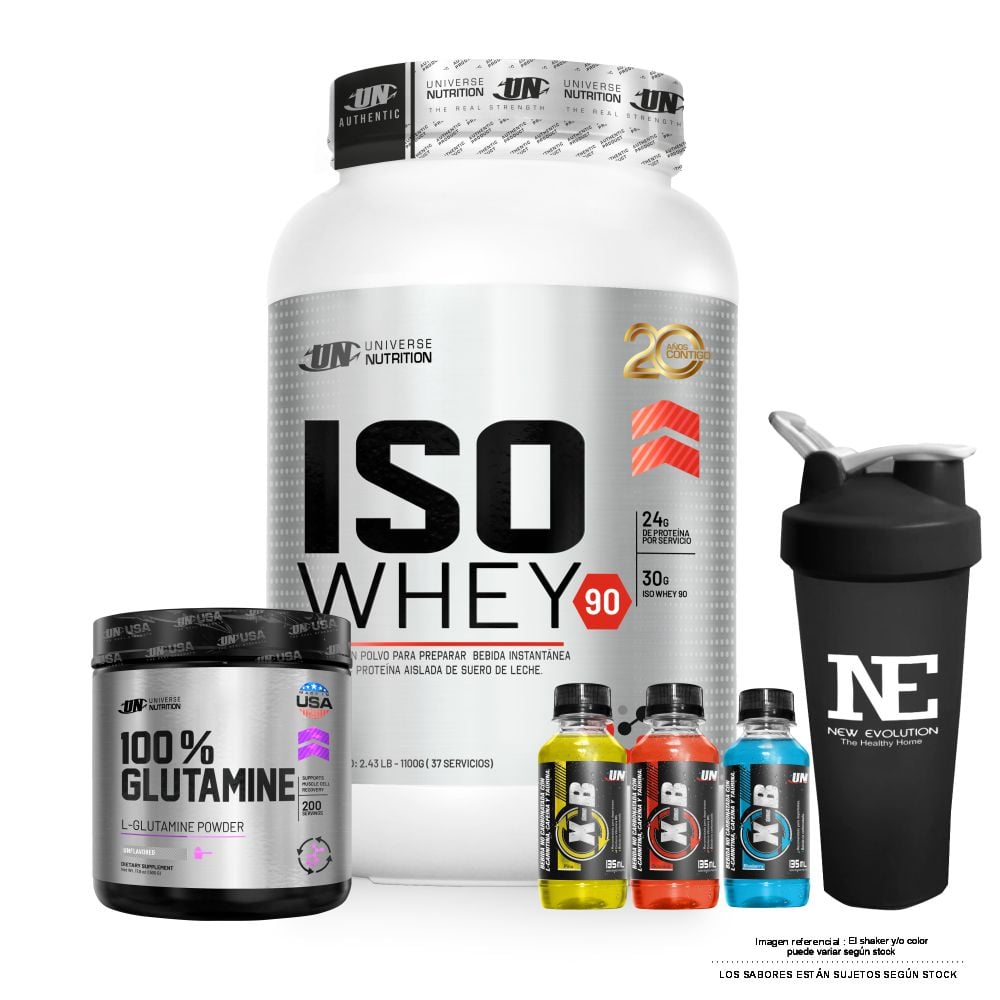 COMBO UNIVERSE NUTRITION - ISO WHEY 90 1.100 KG. COOKIE + 100% GLUTAMINE 500 GR. + SHAKER - 1