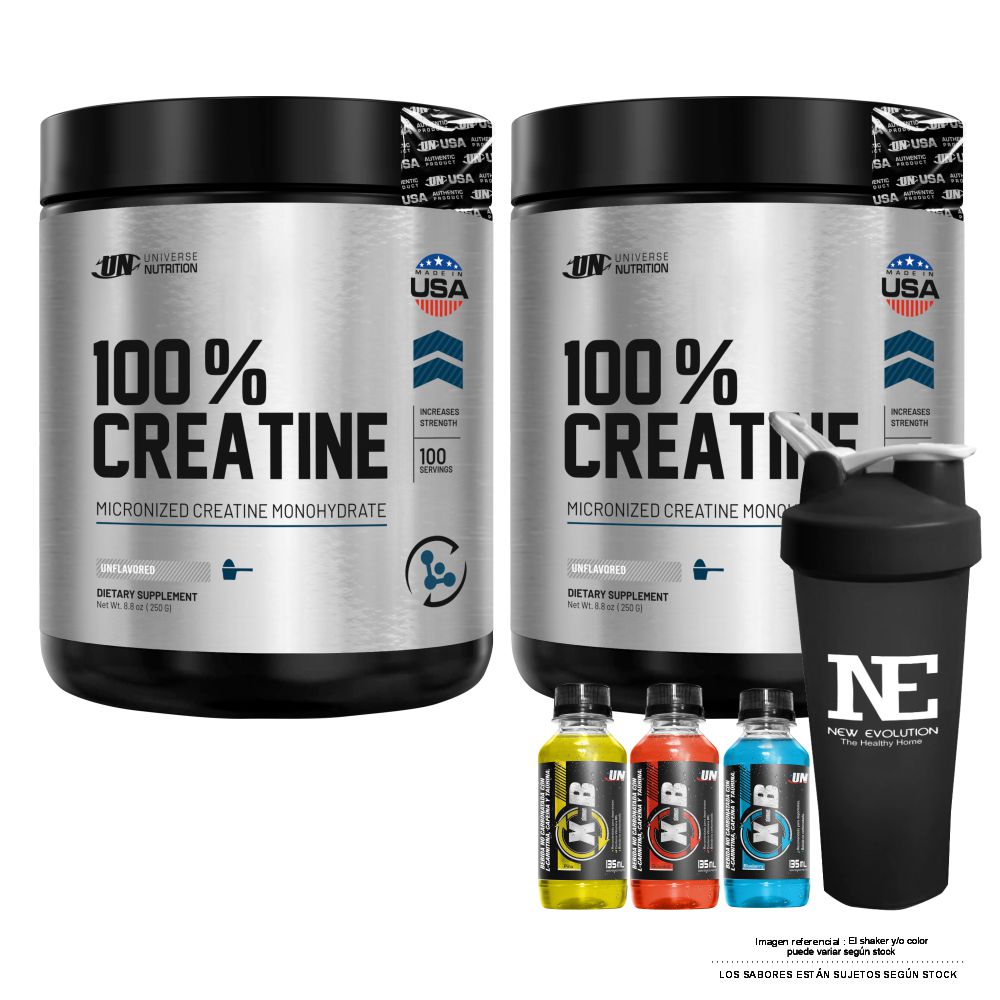 COMBO UNIVERSE NUTRITION - 2 100% CREATINE 250 GR. + SHAKER - 1