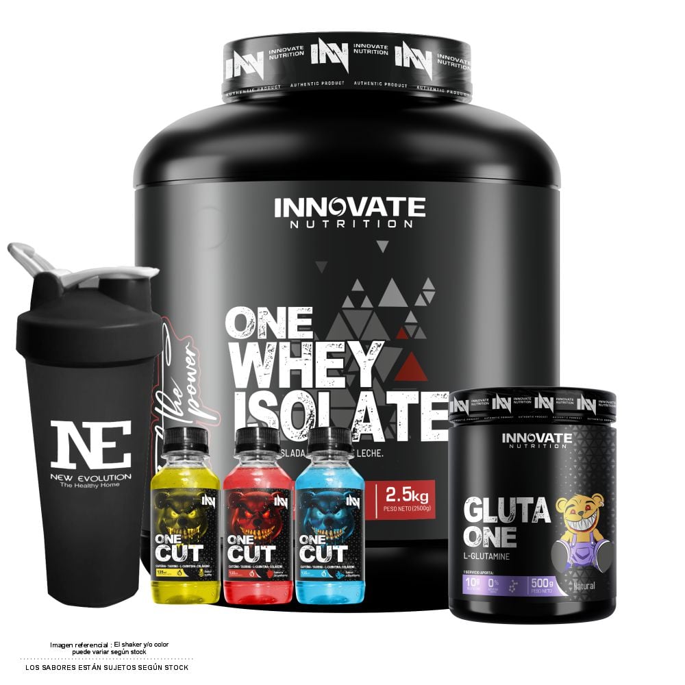 COMBO INNOVATE NUTRITION - ONE WHEY ISOLATE 2.5KG. VAINILLA + GLUTA ONE 500 GR. + SHAKER - 1