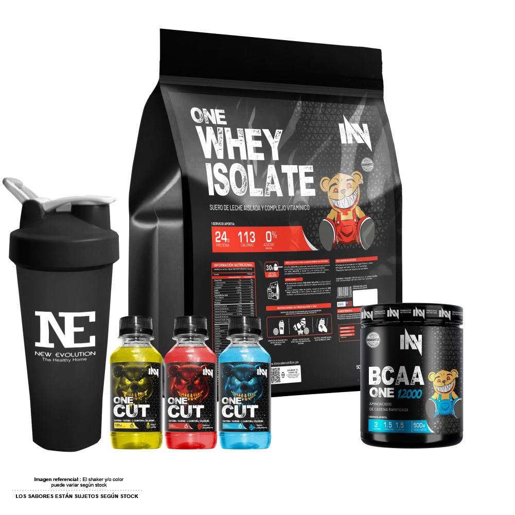 COMBO INNOVATE NUTRITION - ONE WHEY ISOLATE 5 KG. CHOCOLATE + BCAA ONE 12000 500 GR. FRUIT PUNCH + SHAKER - 1