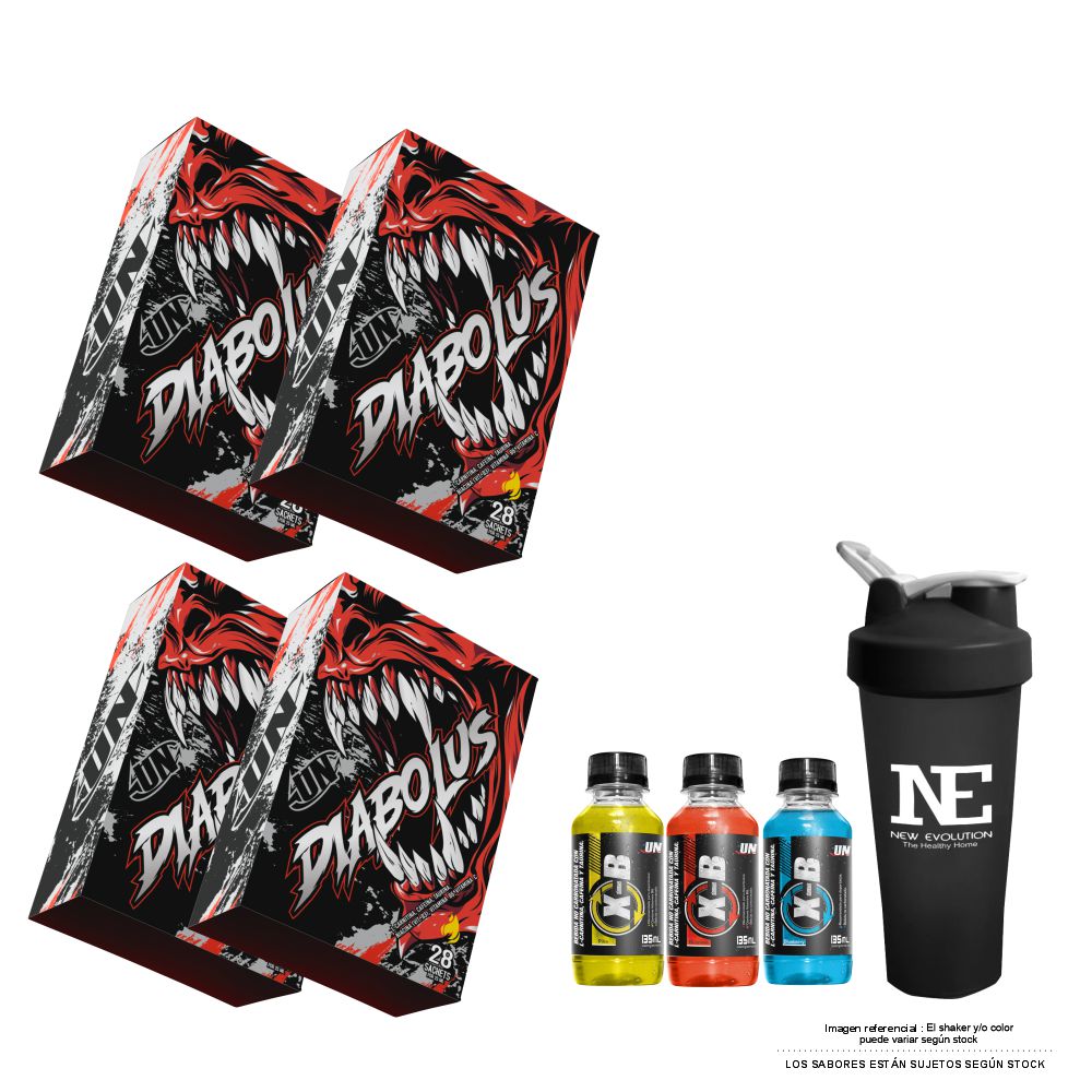 COMBO UNIVERSE NUTRITION - 4 DIABOLUS CAJA 28 UNID. MARACUYÁ + SHAKER - 1
