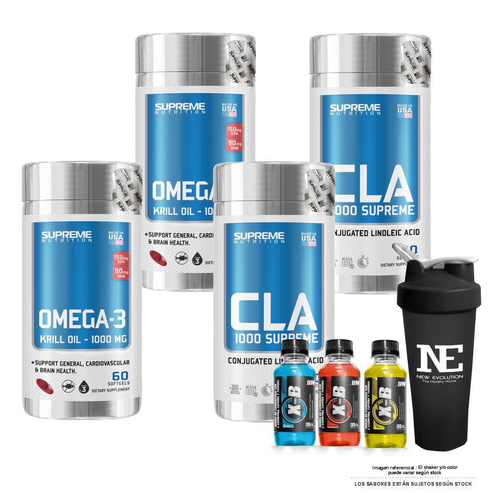 COMBO SUPREME NUTRITION - 2 OMEGA-3 KRILL OIL + 2 CLA 1000 SUPREME 60 CAPS.+ SHAKER - 1
