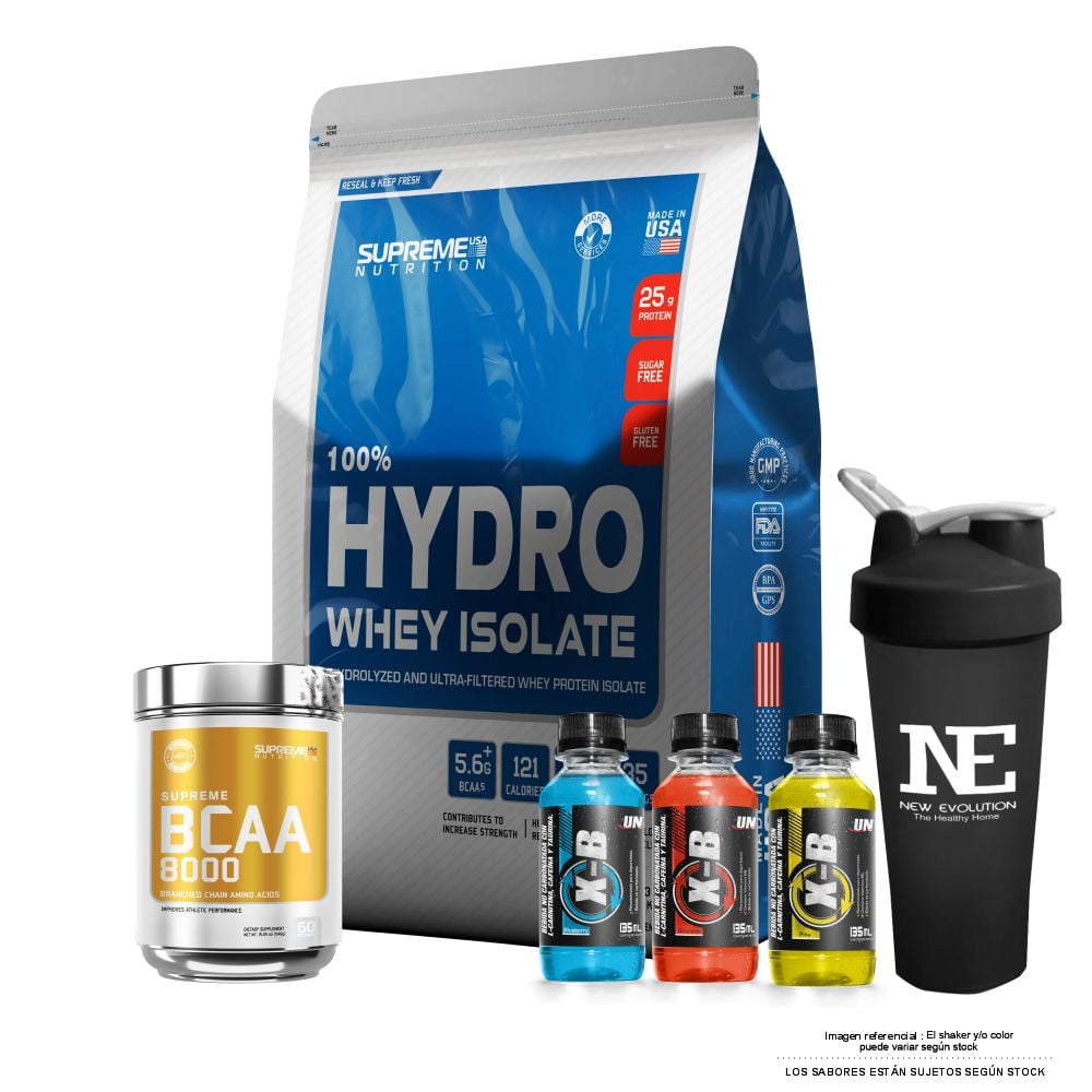 COMBO SUPREME NUTRITION - 100% HYDRO WHEY ISOLATE 5.5 LIBRAS VAINILLA CREAM + SUPREME BCAA 8000 540 GR. PIÑA COLADA + SHAKER - 1