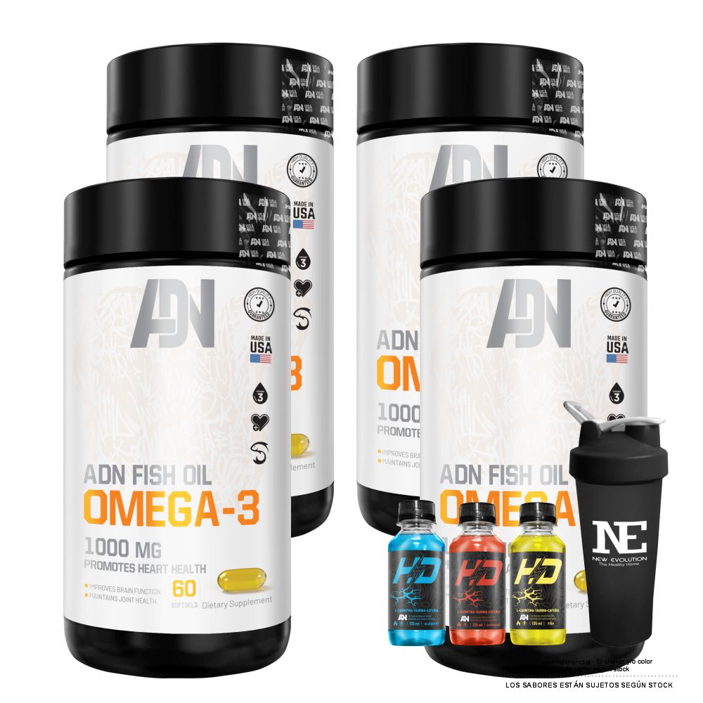 COMBO ADN NUTRITION - 4 OMEGA FISH OIL OMEGA-3 + SHAKER - 1
