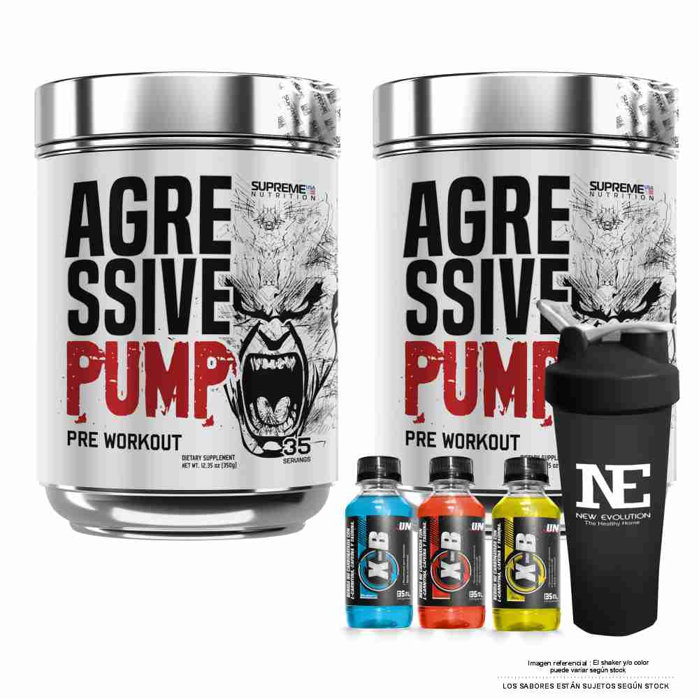 COMBO SUPREME NUTRITION - 2 AGRESSIVE PUMP 350 GR. FRUIT PUNCH + SHAKER - 1