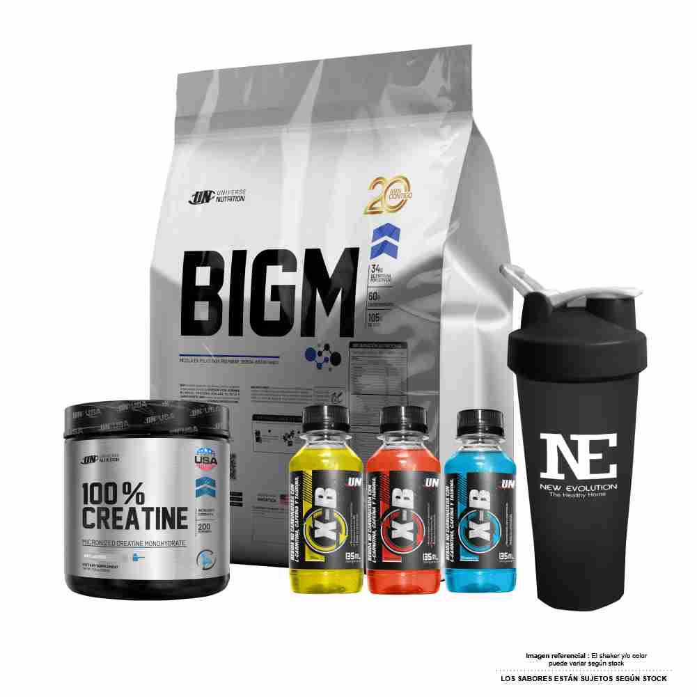 COMBO UNIVERSE NUTRITION - BIGM 3 KG. CHOCOLATE + 100% CREATINE 500 GR. + SHAKER - 1