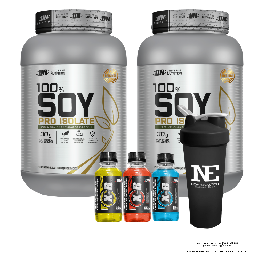 COMBO UNIVERSE NUTRITION - 2 100% SOY PRO ISOLATE 1.500 KG. VAINILLA + SHAKER - 1