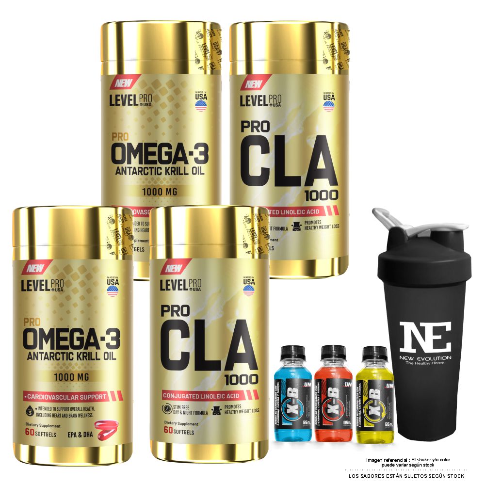 COMBO LEVEL PRO - 2 OMEGA-3 ANTARCTIC KRILL OIL + 2 PRO CLA 1000 60 CAPS. + SHAKER - 1