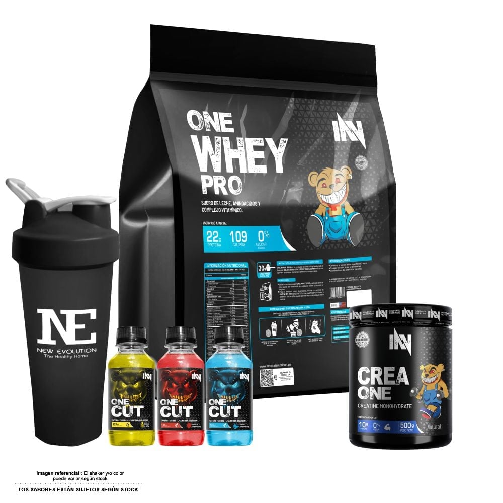 COMBO INNOVATE NUTRITION - ONE WHEY PRO 5 KG. VAINILLA + CREA ONE 500 GR. + SHAKER - 1