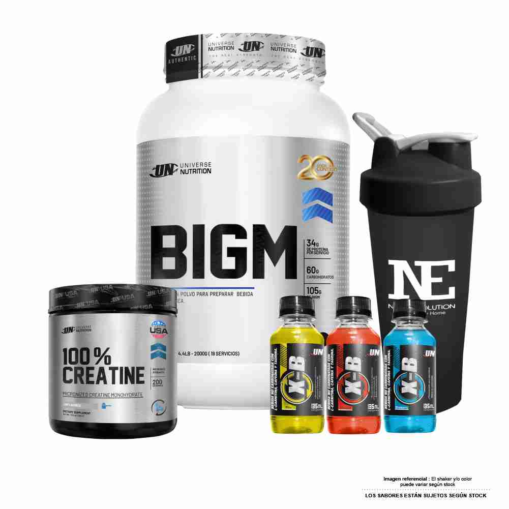 COMBO UNIVERSE NUTRITION - BIGM 2 KG. COOKIE + 100% CREATINE 500 GR. + SHAKER - 1