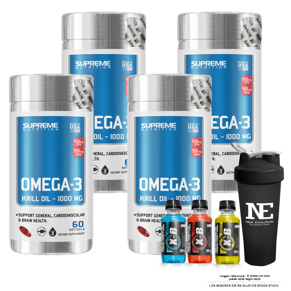 COMBO SUPREME NUTRITION - 4 OMEGA-3 KRILL OIL + SHAKER - 1