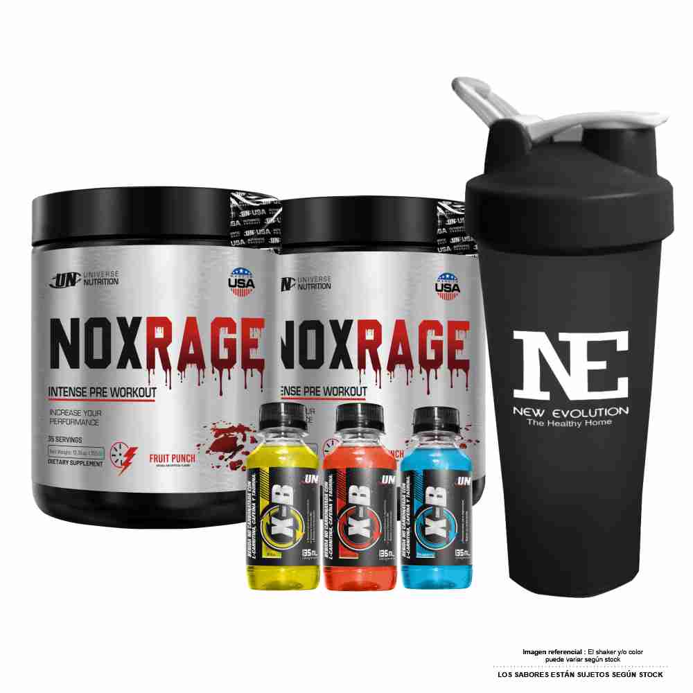 COMBO UNIVERSE NUTRITION - 2 NOX RAGE 350 GR. CITRUS PUNCH + SHAKER - 1