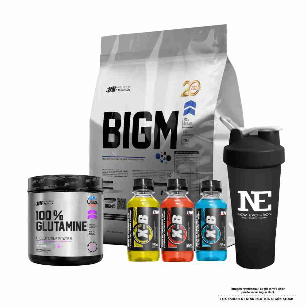 COMBO UNIVERSE NUTRITION - BIGM 3 KG. COOKIE + 100% GLUTAMINE 500 GR. + SHAKER - 1